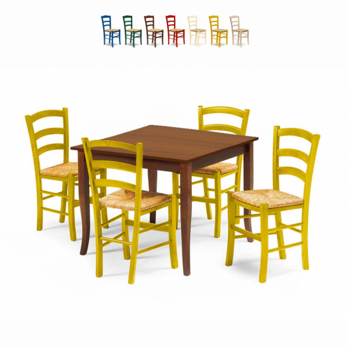 Ahd Amazing Home Design - Set 4 chaises et table carrée intérieur cuisine bar bois Rusty, Couleur: Jaune - Tables à manger