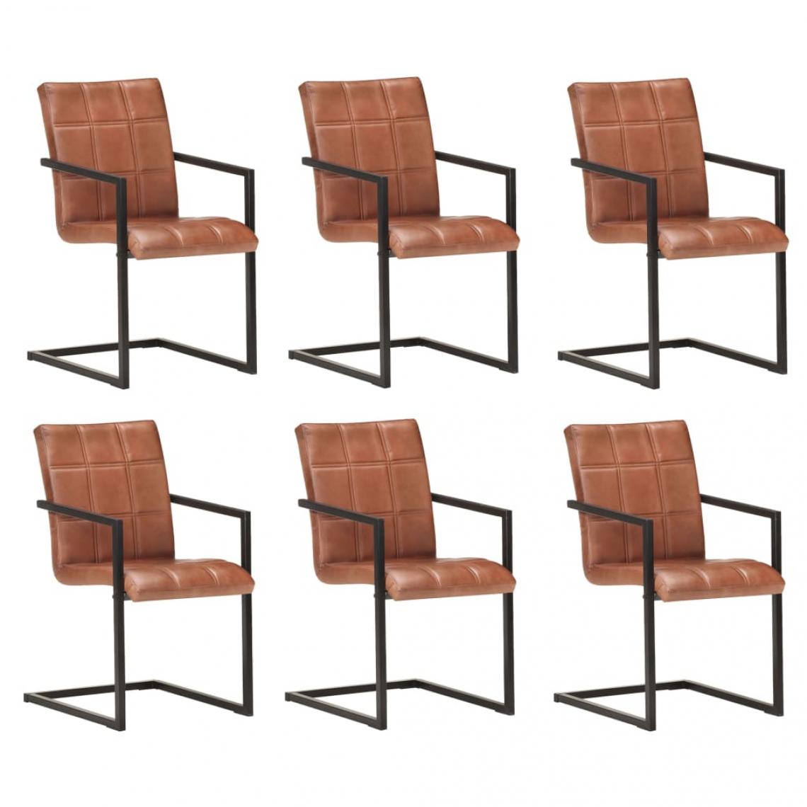 Decoshop26 - Lot de 6 chaises de salle à manger cuisine cantilever design rétro cuir véritable marron CDS022297 - Chaises