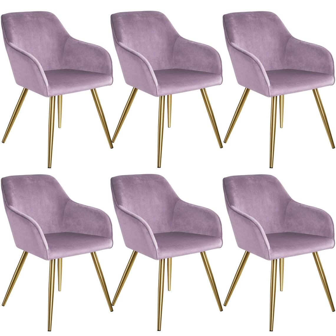 Tectake - 6 Chaises MARILYN Effet Velours Style Scandinave - violet clair/or - Chaises
