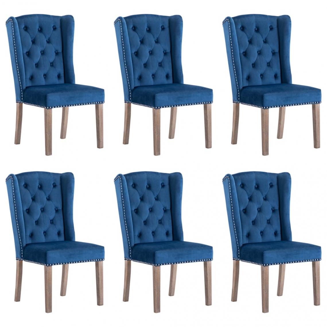 Decoshop26 - Lot de 6 chaises de salle à manger cuisine design classique velours bleu CDS022222 - Chaises