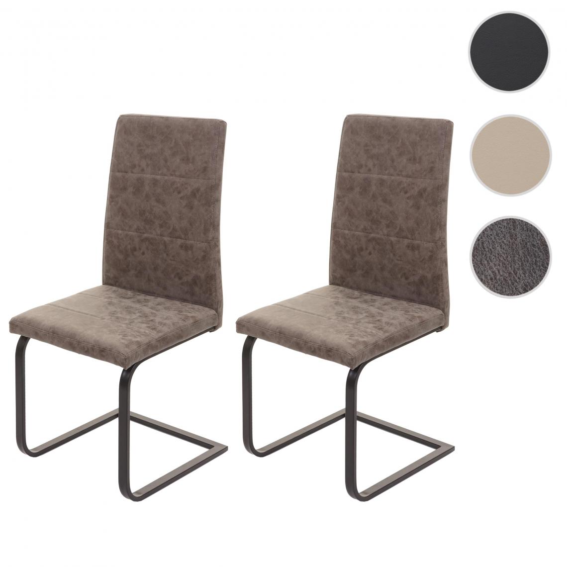 Mendler - 2x fauteuil de conférence HWC-F27, fauteuil visiteur luge, simili cuir ~ suédine marron, châssis noir - Chaises