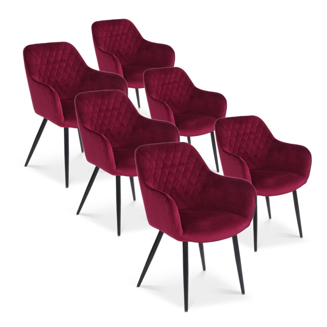 marque generique - Lot de 6 chaises Victoria en velours rouge pieds noir - Chaises