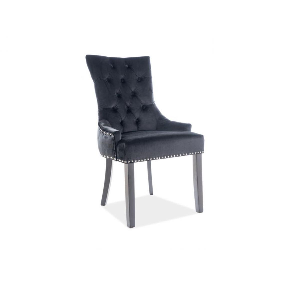 Hucoco - EDWARG | Chaise élégante rembourrée | Dimensions 99x55x45 cm | Rembourrage en velours | Bords décorés | Style glamour - Noir - Chaises