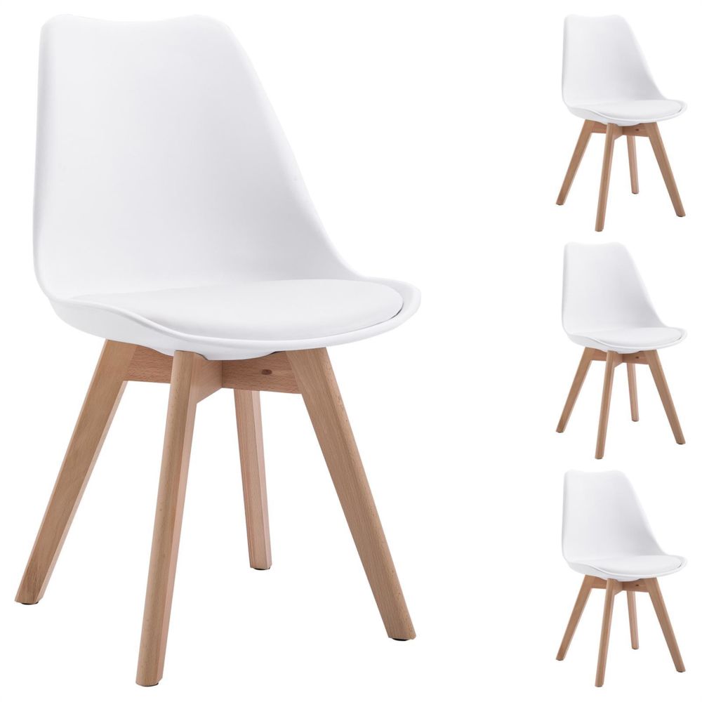 Idimex - Lot de 4 chaises scandinaves ABBY, en synthétique blanc - Chaises