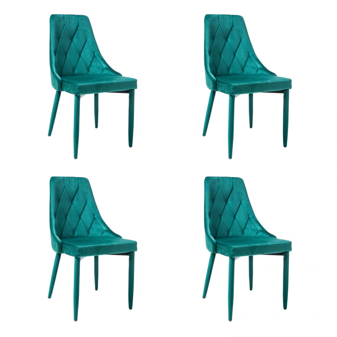 Hucoco - MELLEN - Lot de 4 chaises en tissu velouté - Style oriental - 88x46x46 cm - Structure en métal - Bleu - Chaises
