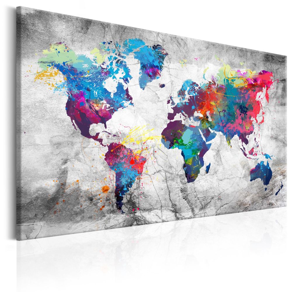 Bimago - Tableau - World Map: Grey Style - Décoration, image, art | Cartes du monde | - Tableaux, peintures