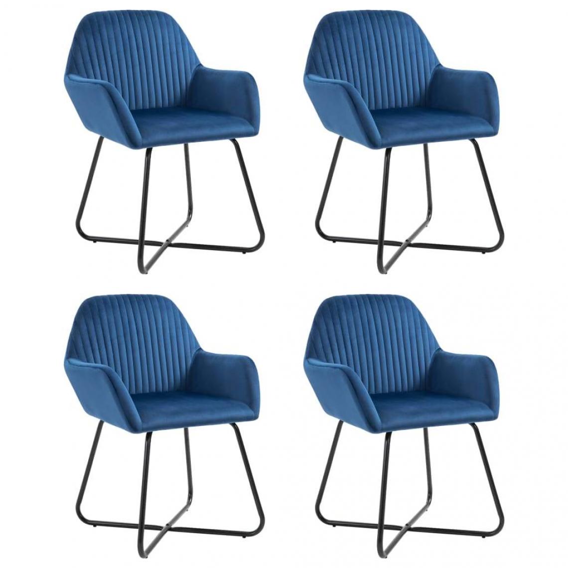 Decoshop26 - Lot de 4 chaises de salle à manger cuisine design moderne velours bleu CDS021316 - Chaises