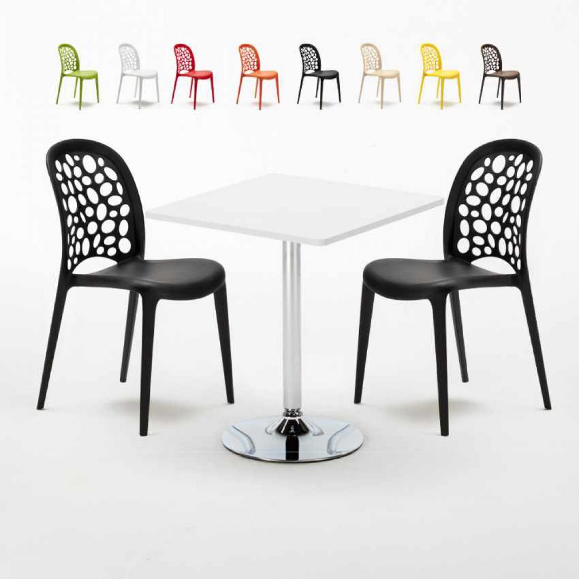 Ahd Amazing Home Design - Table Carrée Blanche 70x70cm Avec 2 Chaises Colorées Set Intérieur Bar Café Weddin Cocktail, Couleur: Noir - Tables à manger