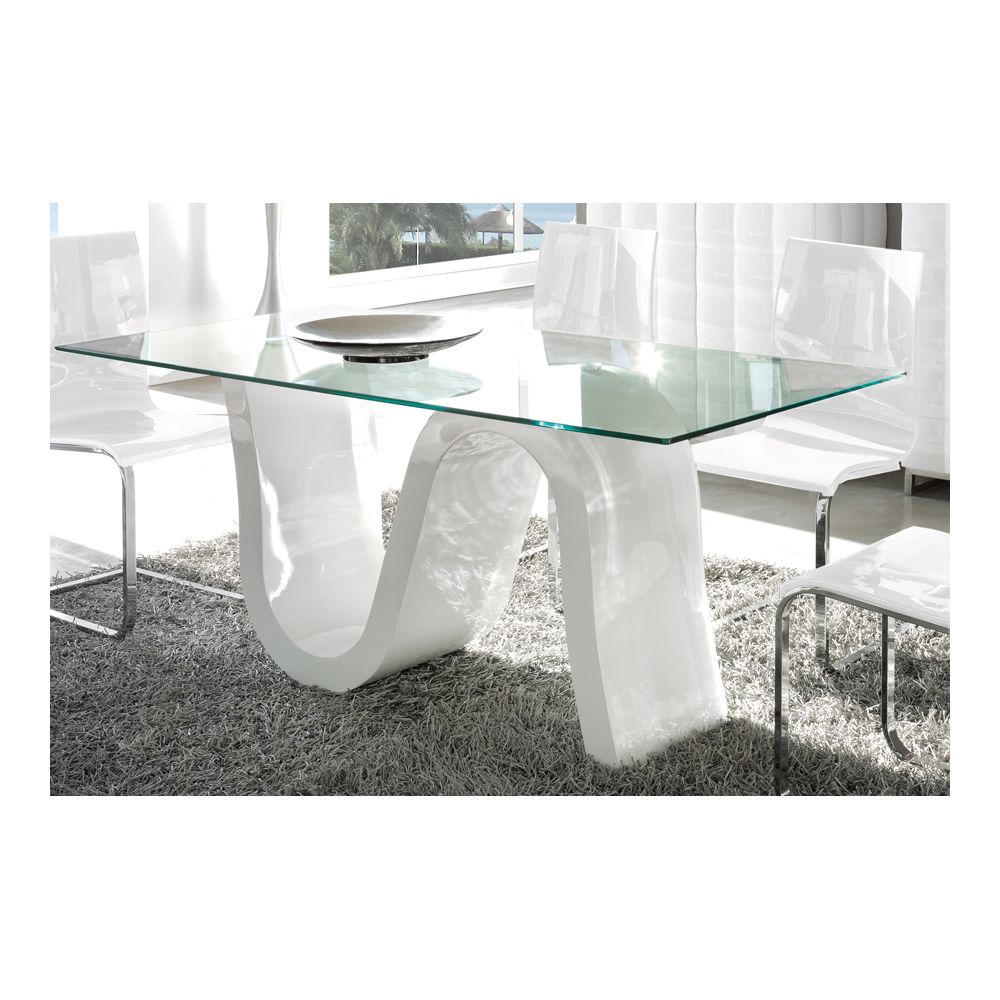 Kasalinea - Table à manger en verre et laqué blanc design CAMPARI - Tables à manger