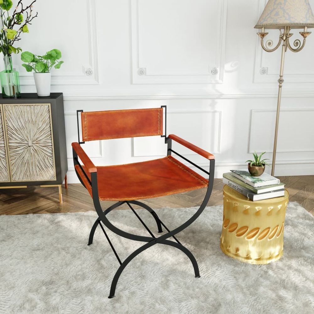 marque generique - Icaverne - Chaises de cuisine et de salle à manger famille Chaise pliante Cuir véritable 59 x 48 x 77 cm Noir et marron - Chaises