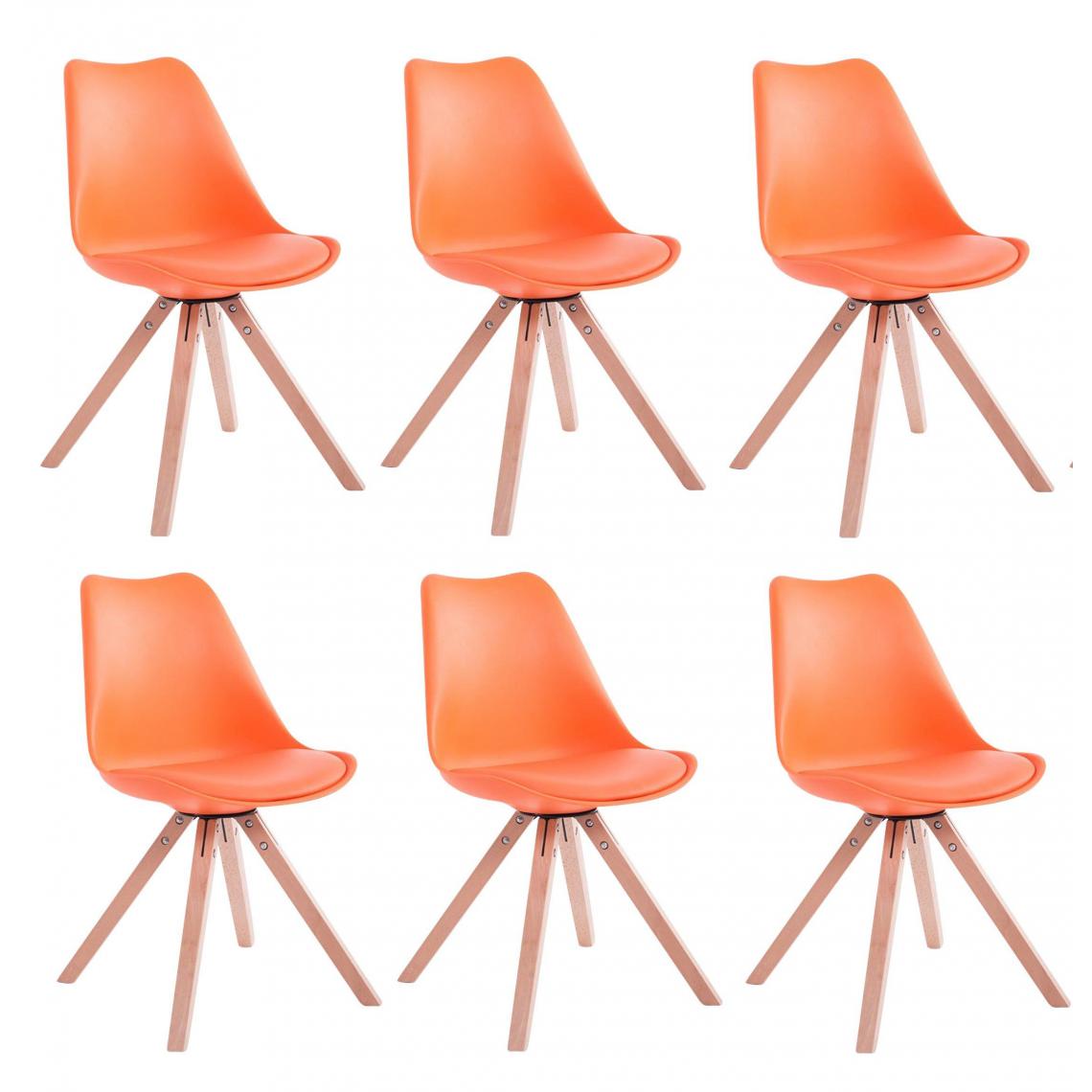 Decoshop26 - Lot de 6 chaises de salle à manger scandinave simili-cuir orange pieds bois CDS10224 - Chaises