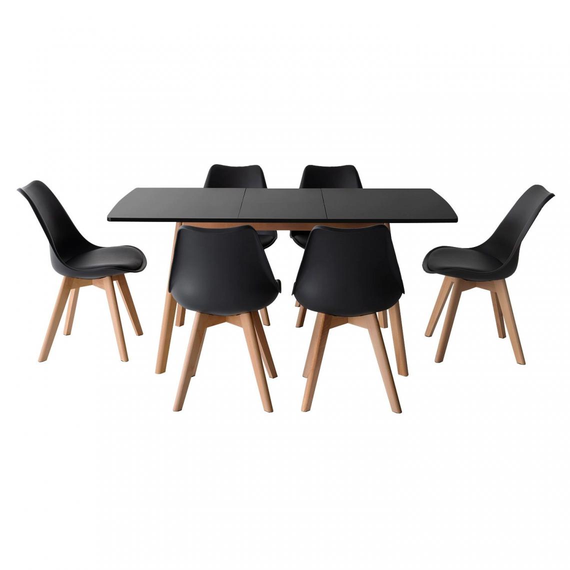 Beneffito - SENJA - Ensemble Table Extensible 120/160 cm et Chaises Scandinaves - NOIR - X6 Chaises - Tables à manger