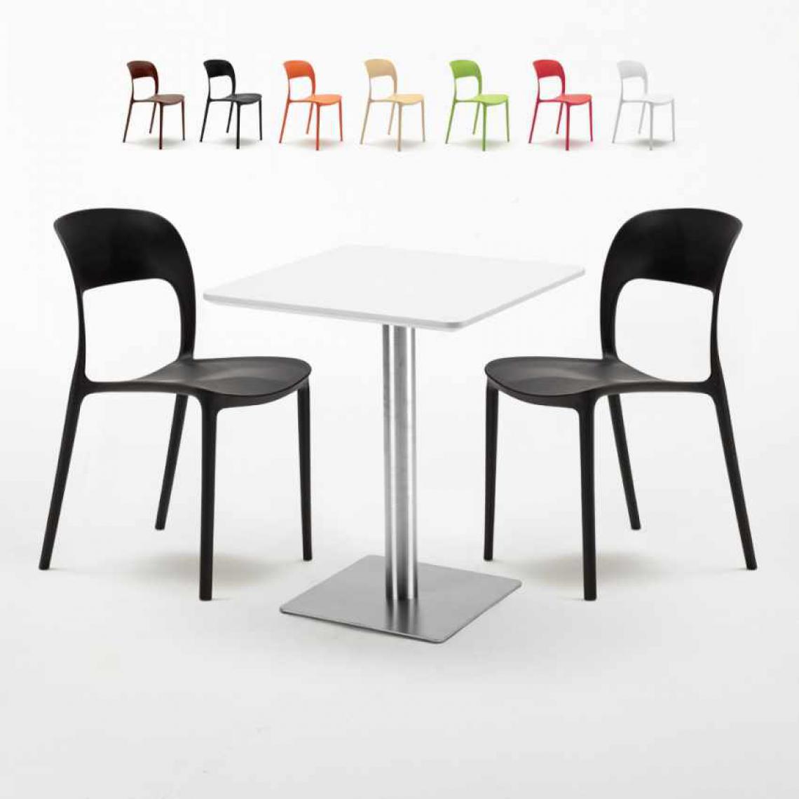 Ahd Amazing Home Design - Table carrée 60x60 plateau blanc avec 2 chaises colorées Restaurant Hazelnut, Couleur: Noir - Tables à manger