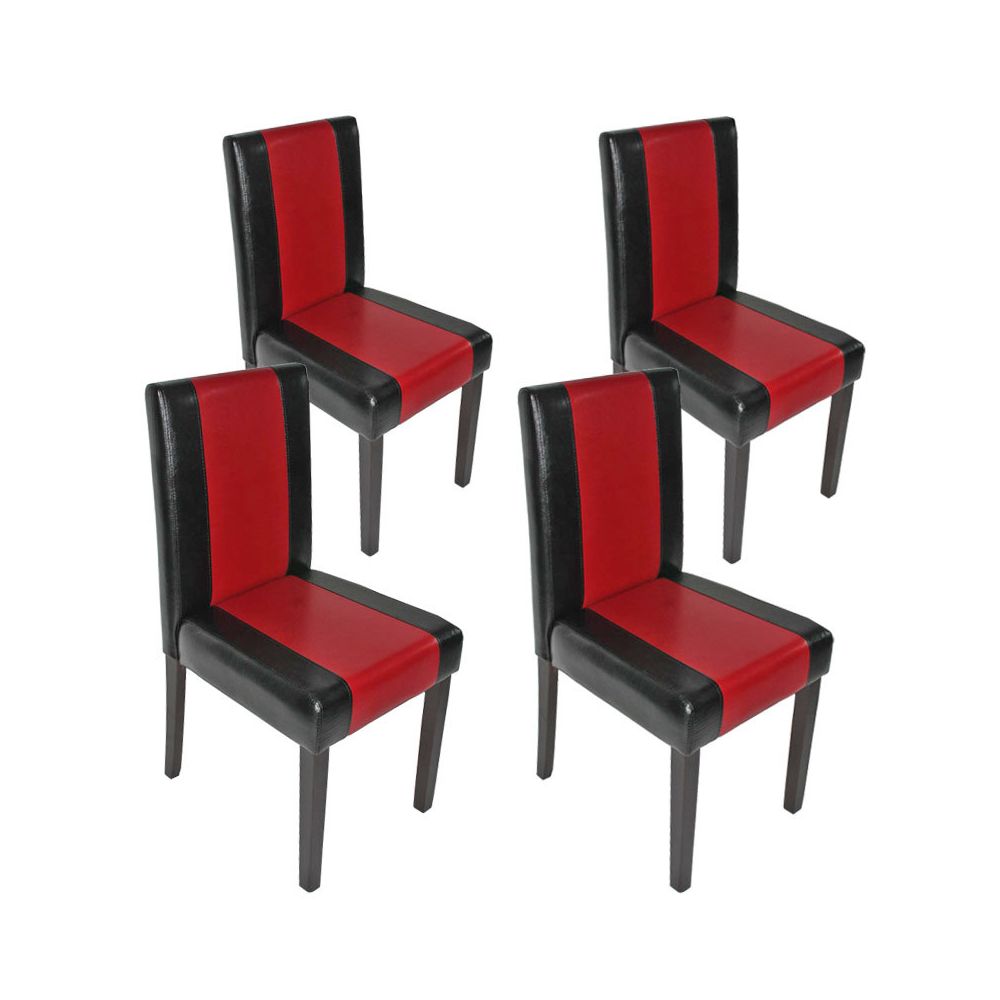Mendler - Lot de 4 chaises de séjour Littau, simili-cuir, noir-rouge, pieds foncés - Chaises