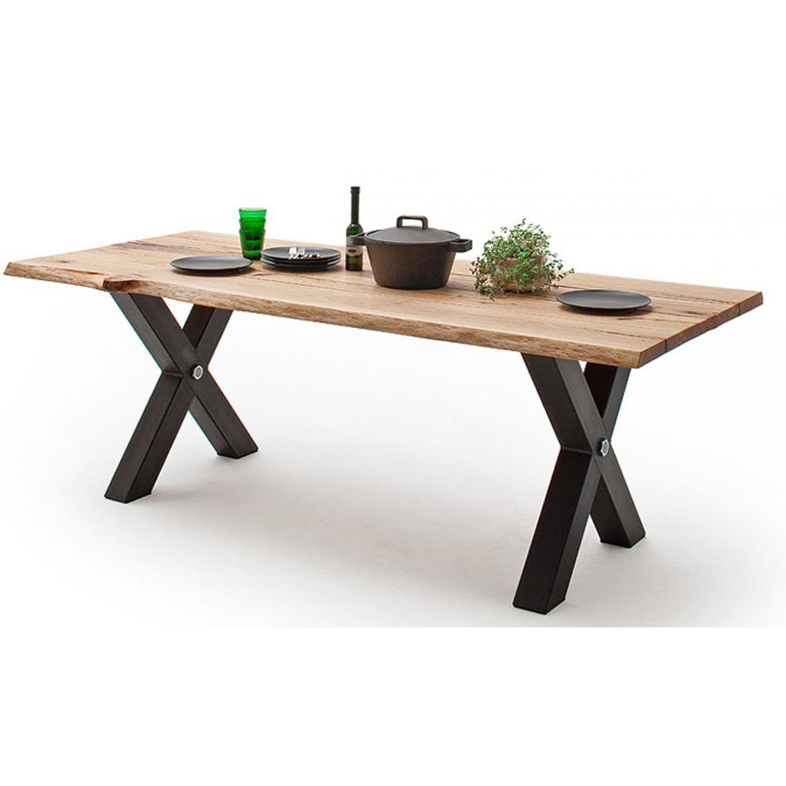 Pegane - Table à manger en bois massif coloris chêne sauvage et anthracite - L.240 x H.77 x P.100 cm - Tables à manger