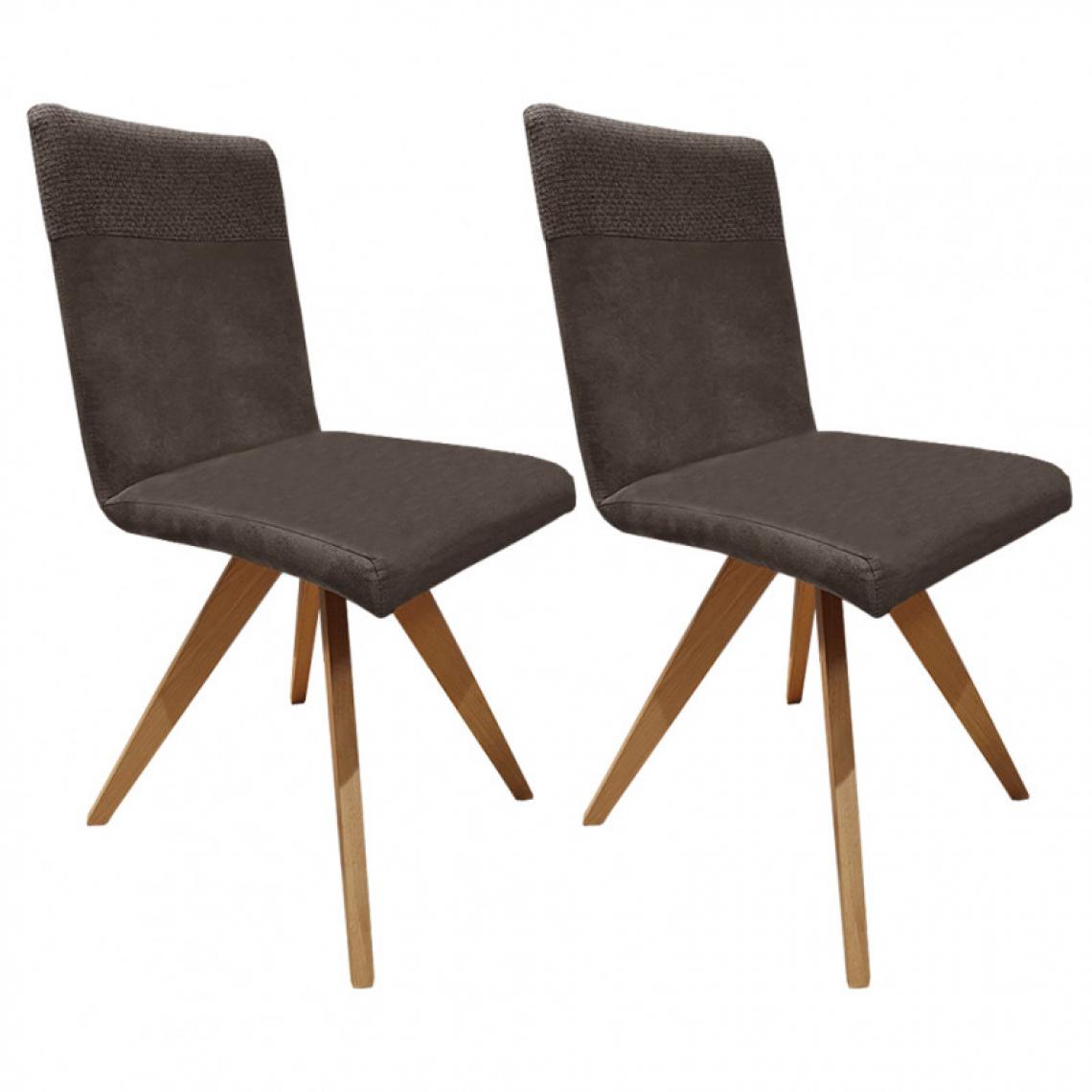 Meubletmoi - Lot de 2 chaises marron moderne avec piètement en chêne massif - GRONE - Chaises