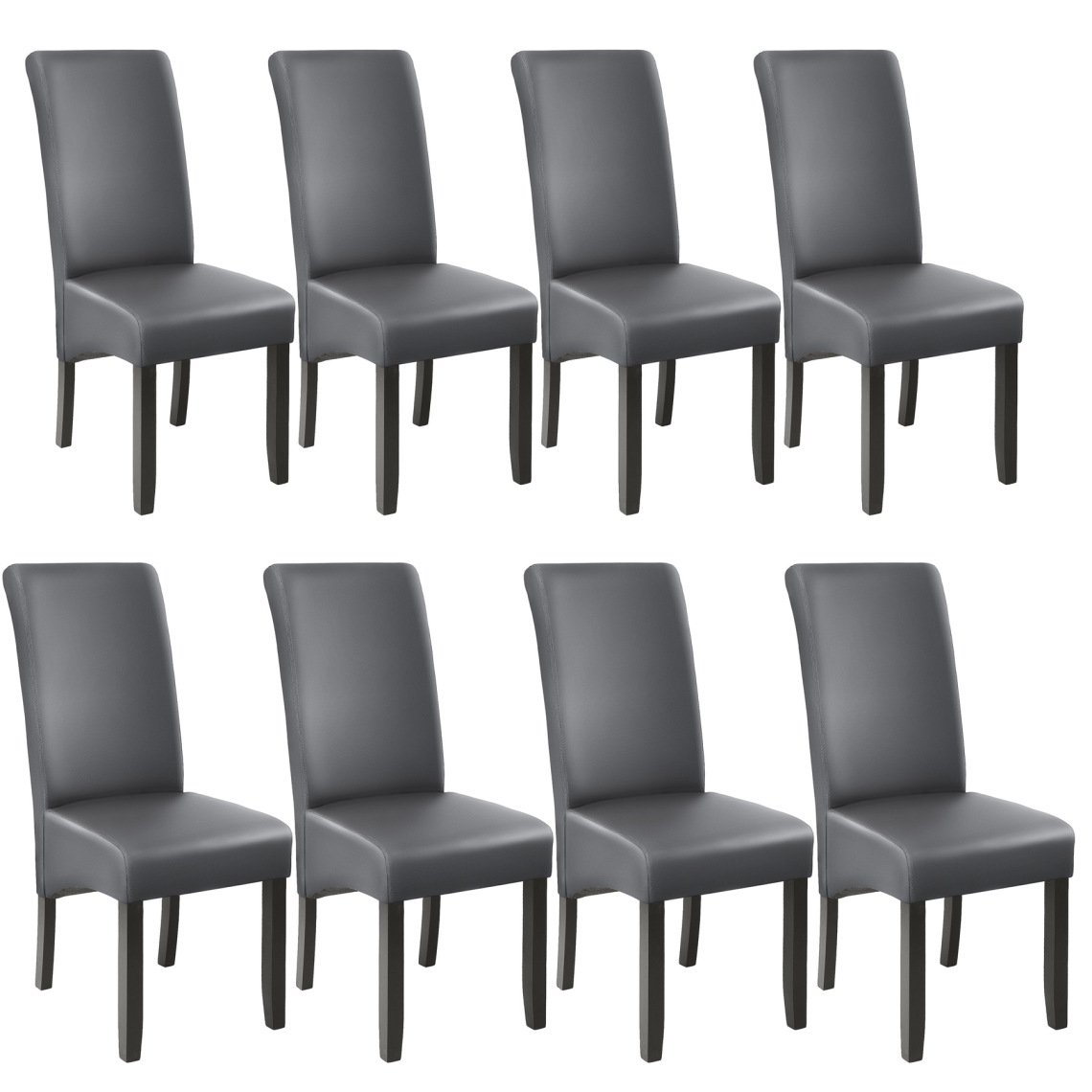 Tectake - Lot de 8 chaises aspect cuir - gris - Chaises