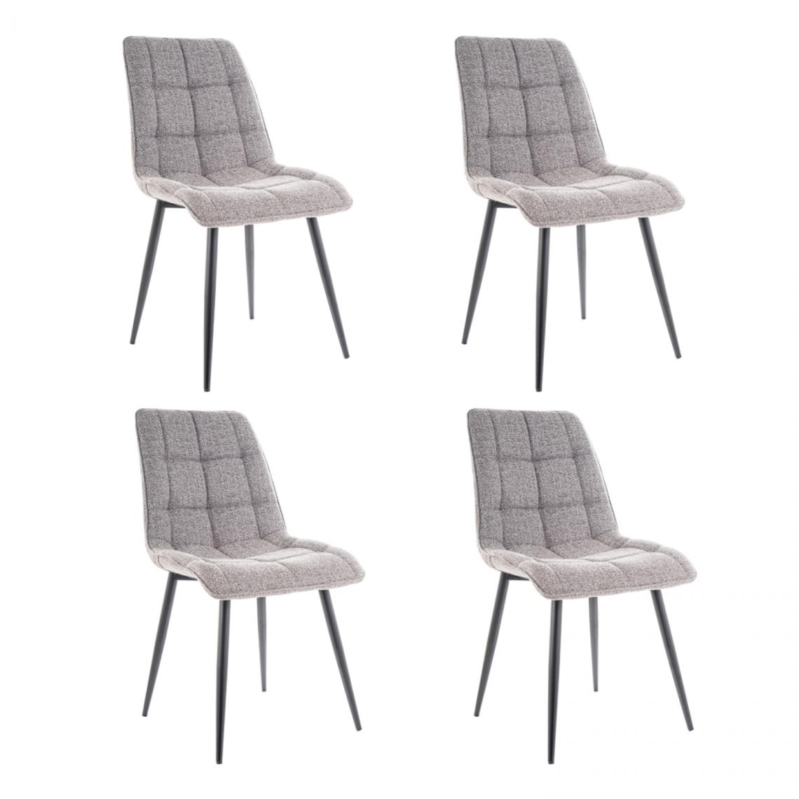 Hucoco - CHIM - Lot de 4 chaises matelassées salle à manger - 89x51x44 cm - Tissu velouté - Pieds en métal - Gris - Chaises