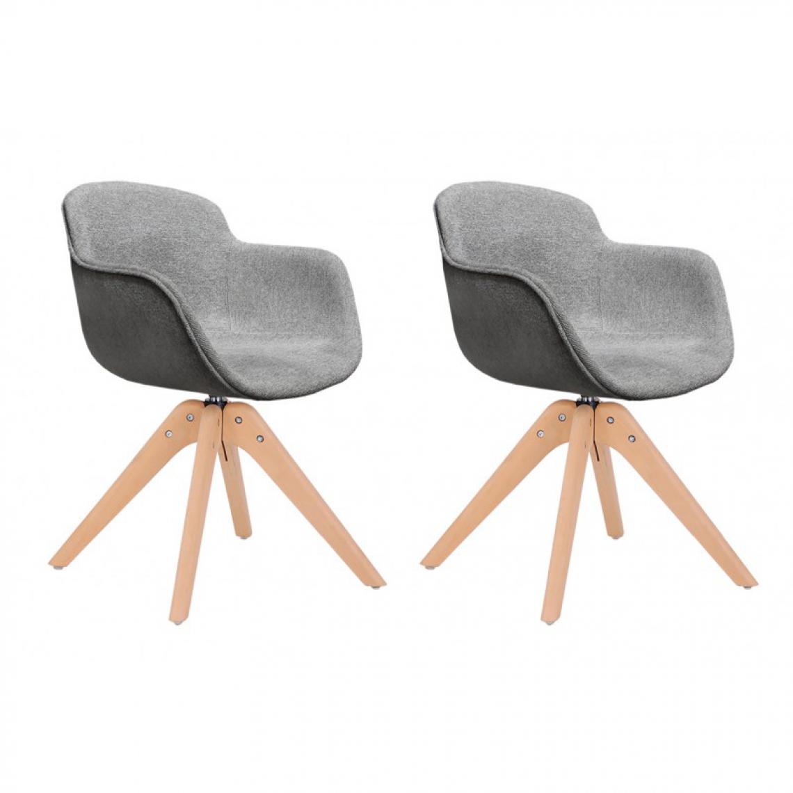 Meubletmoi - Lot de 2 chaises bois rotatives en tissu gris anthracite chiné - TWIST - Chaises