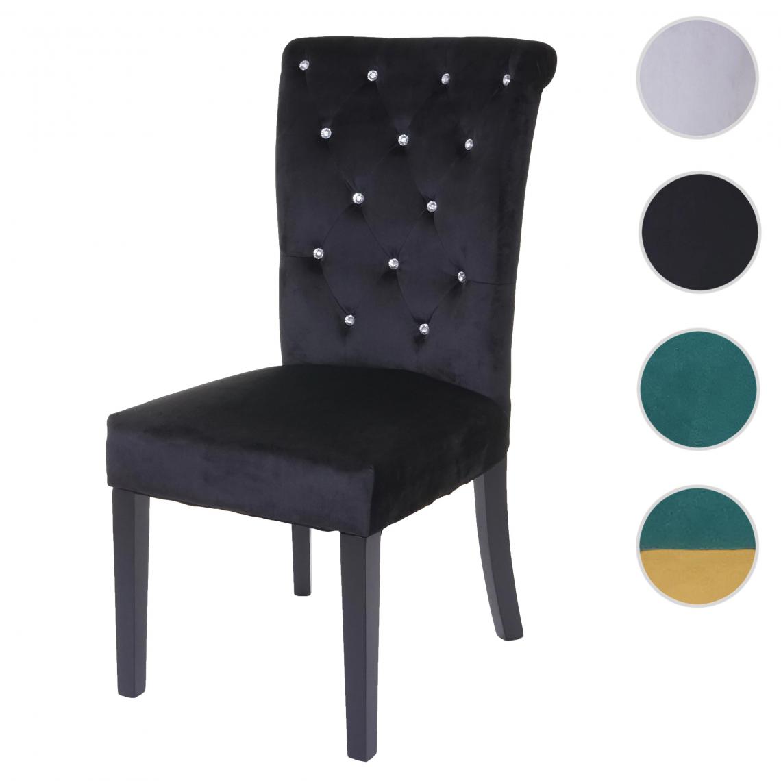 Mendler - Chaise de salle à  manger HWC-D22, chaise de cuisine, velours riveté ~ noir, pieds noirs - Chaises