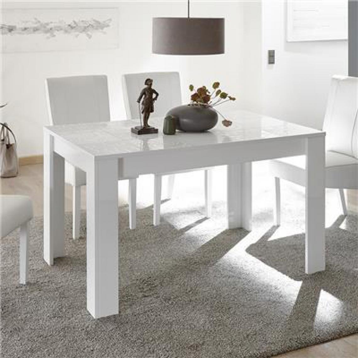 Nouvomeuble - Table de repas blanc laqué design 140 cm avec rallonge ELMA - Tables à manger