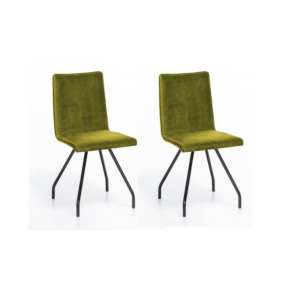 Meubletmoi - Lot 2 chaises en velours vert et pieds métal - VELVET - Chaises