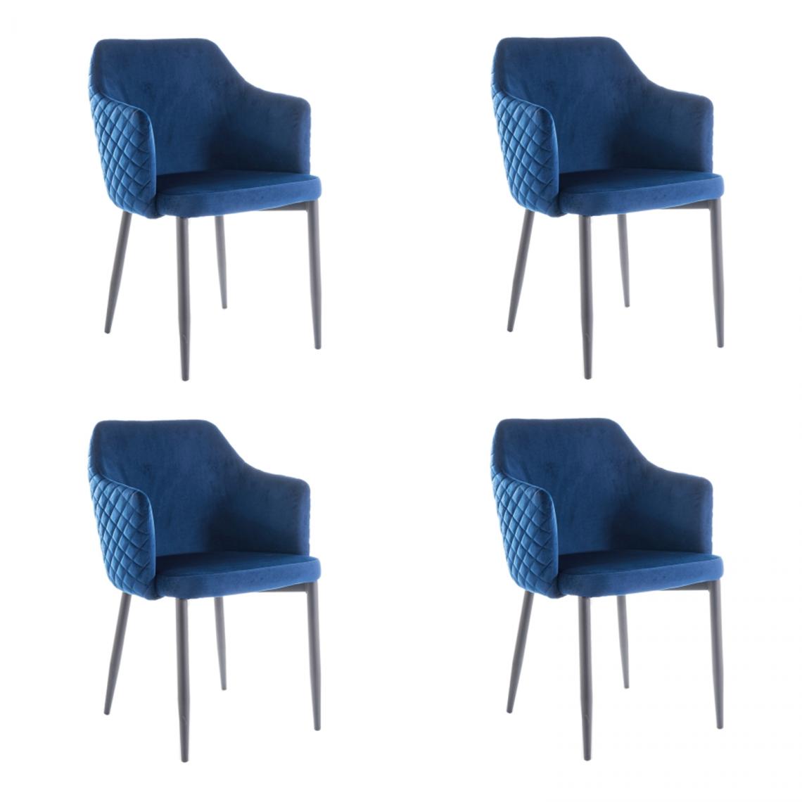 Hucoco - ASTOP - Lot de 4 chaise style glamour - 84x46x46 cm - Revêtement en tissu velouté - Chaise élégante - Bleu - Chaises
