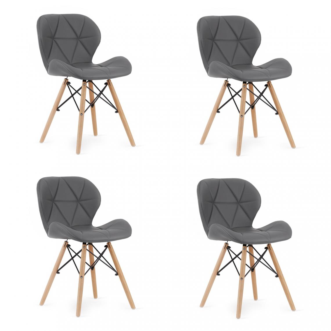 Hucoco - LAGOSK - Lot de 4 chaises similicuir style glamour salon/salle à manger - 73x47x38 cm - Chaise de salle à manger - Gris - Chaises