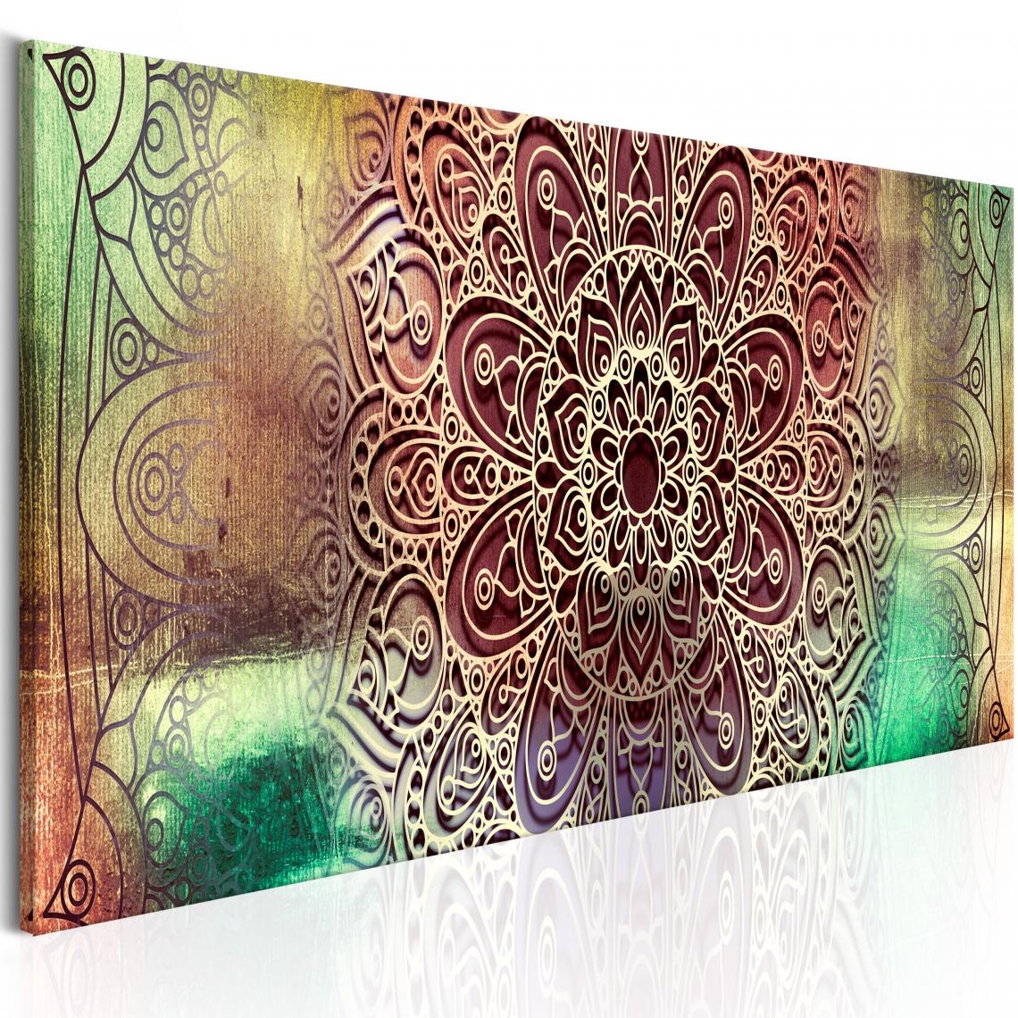 Decoshop26 - Tableau sur toile décoration murale image imprimée cadre en bois à suspendre Mandala coloré 135x45 cm 11_0009077 - Tableaux, peintures