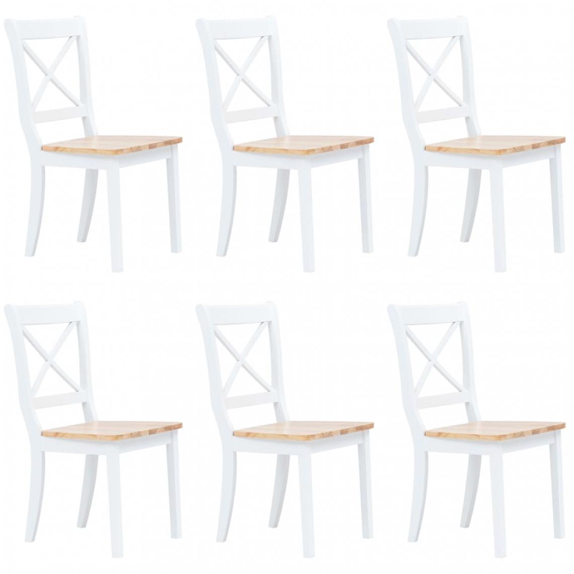 Icaverne - Moderne Fauteuils et chaises serie Damas Chaises à dîner 6 pcs Blanc et bois clair Bois d'hévéa massif - Chaises