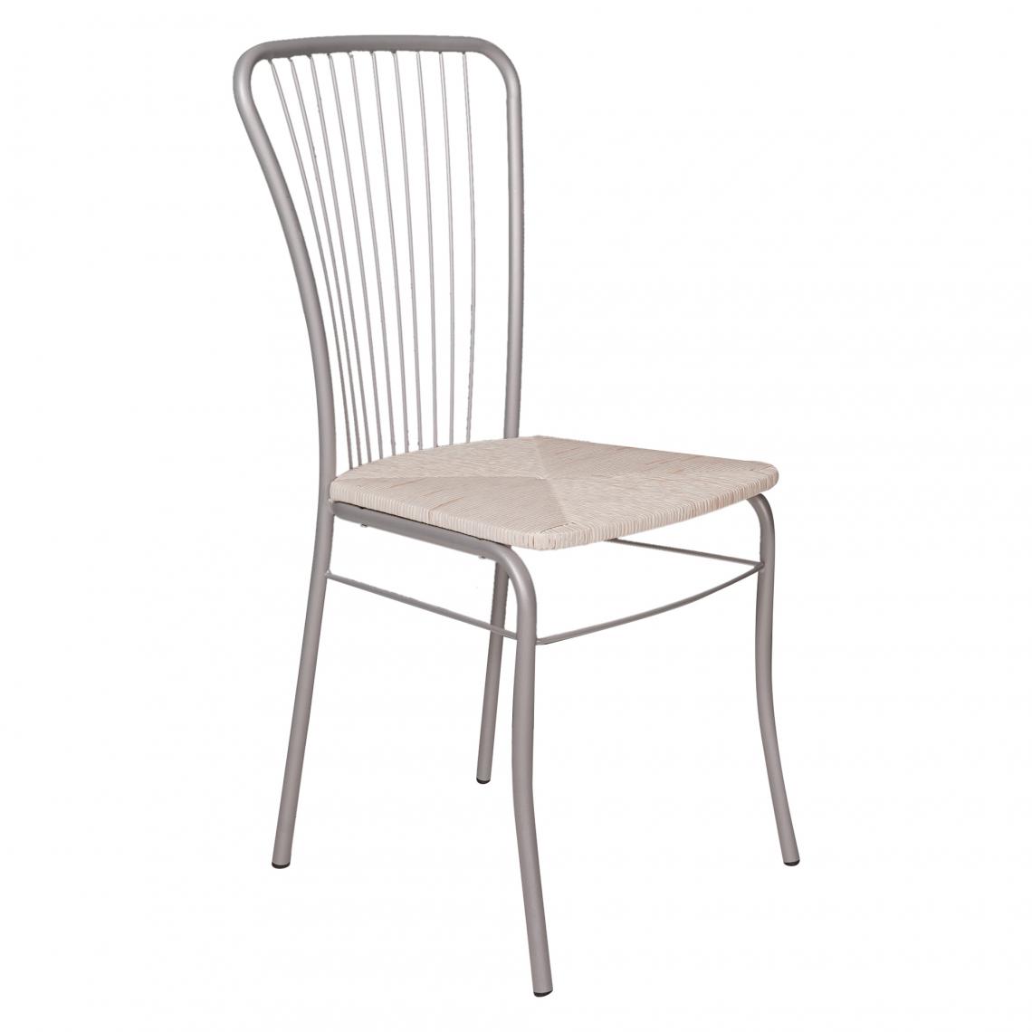 Alter - Chaise classique avec fond en paille, structure en métal chromé, Fauteuil de salle à manger, 54x45h93 cm, couleur Blanc - Chaises