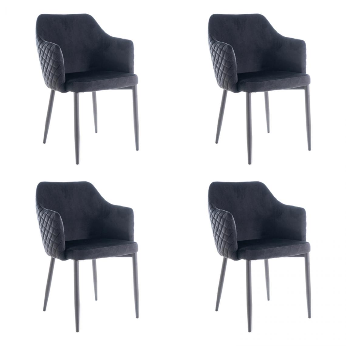 Hucoco - ASTOP - Lot de 4 chaise style glamour - 84x46x46 cm - Revêtement en tissu velouté - Chaise élégante - Noir - Chaises
