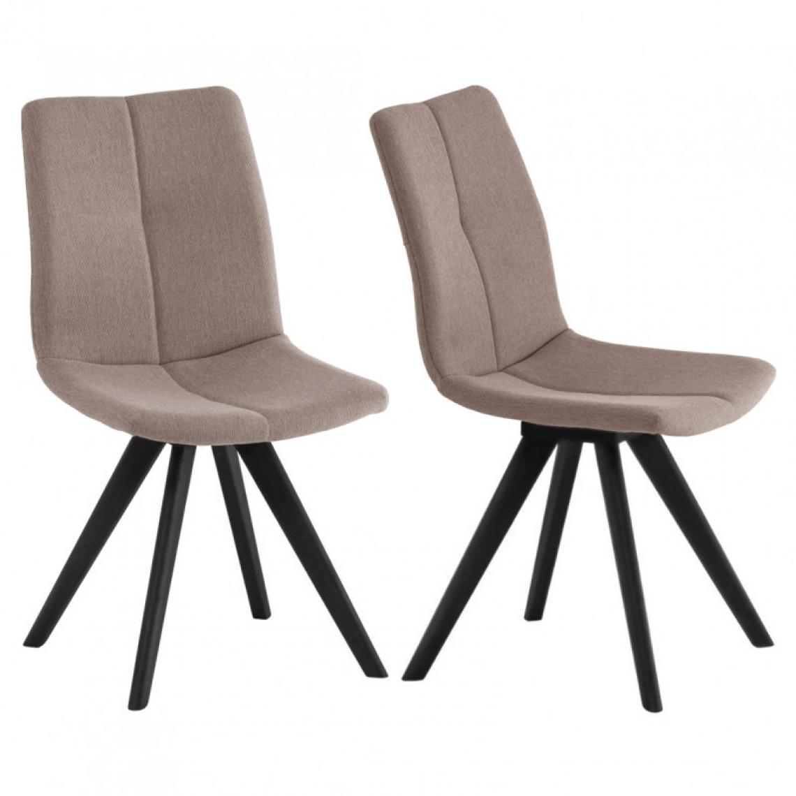 Meubletmoi - Lot de 2 chaises tissu beige et piètement en chêne massif noir - MISU - Chaises