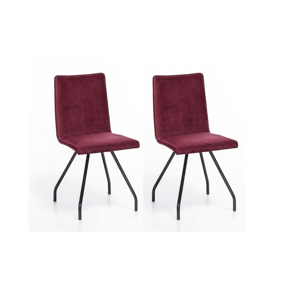 Meubletmoi - Lot 2 chaises en velours rouge foncé et pieds métal - VELVET - Chaises