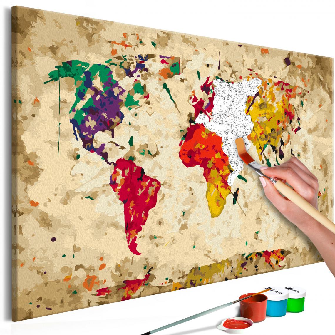 Decoshop26 - Tableau à peindre soi-même peinture par numéros motif Carte du monde (taches colorée) 60x40 cm TPN110036 - Tableaux, peintures