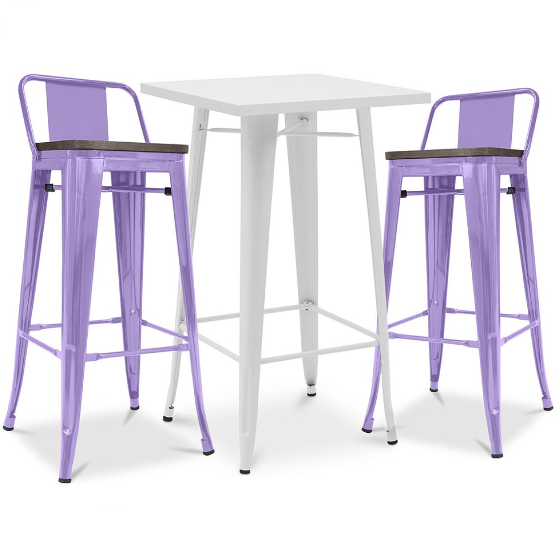 Iconik Interior - Table de bar blanche + 2 tabourets de bar en acier mat Ensemble Bistrot Stylix Design industriel - Nouvelle édition Violet pastel - Chaises