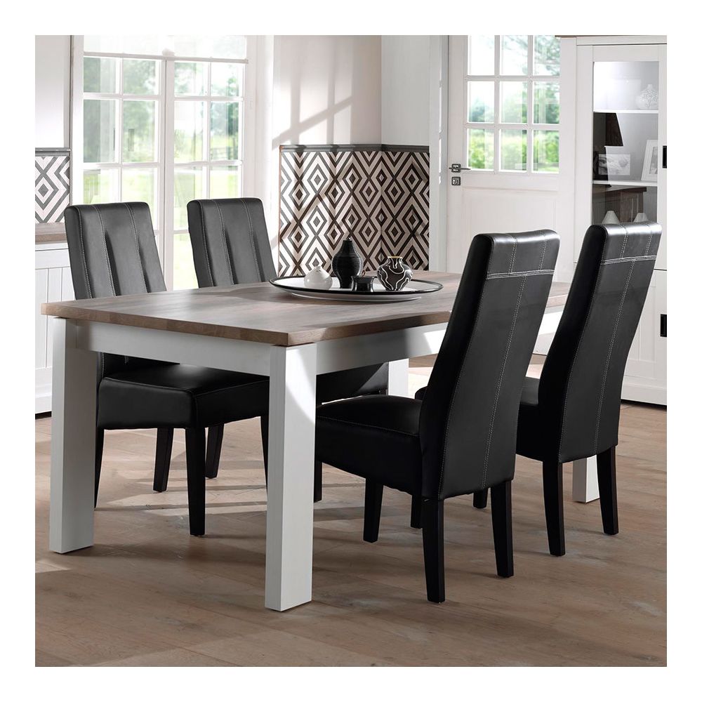 Nouvomeuble - Table 160 cm blanche et couleur bois clair contemporaine ETHAN - Tables à manger