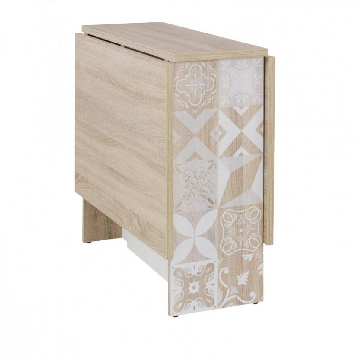Meubletmoi - Table à rabats 140 cm décor chêne clair et blanc avec motifs - Noa - Tables à manger
