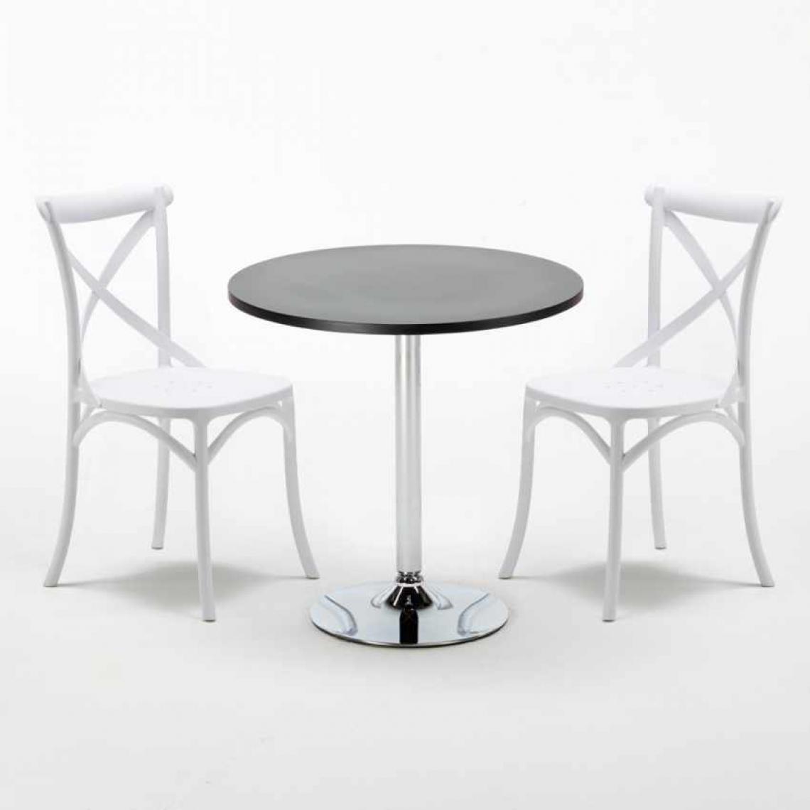 Ahd Amazing Home Design - Table Ronde Noire 70x70cm Avec 2 Chaises Colorées Set Intérieur Bar Café Vintage Cosmopolitan, Couleur: Blanc - Tables à manger