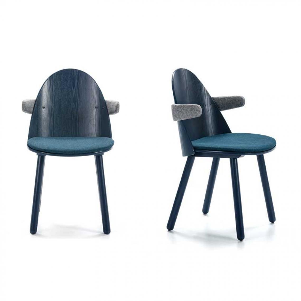 Tousmesmeubles - Duo de chaises avec accoudoirs Bois/Bleu - TEULAT UMA - Chaises