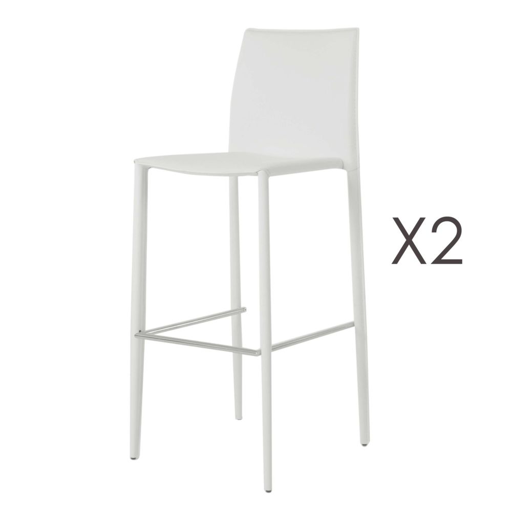 marque generique - Lot de 2 chaises de bar en simili-cuir coloris blanc - BORA BORA - Chaises