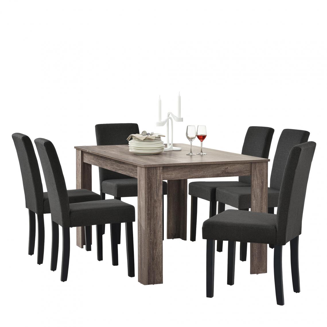 En.Casa - Table de salle à manger + 6 chaises Kramfors chêne antique gris foncé [en.casa] - Tables à manger