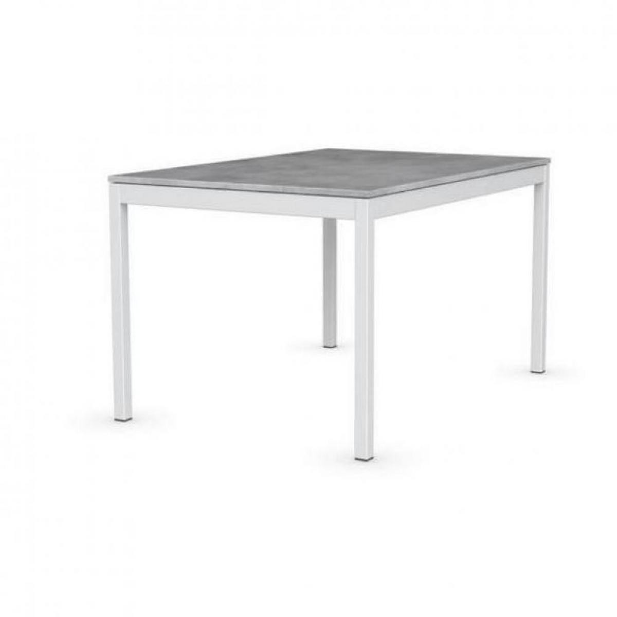 Inside 75 - Table extensible SNAP gris béton piétement laqué blanc 130x90 cm - Tables à manger