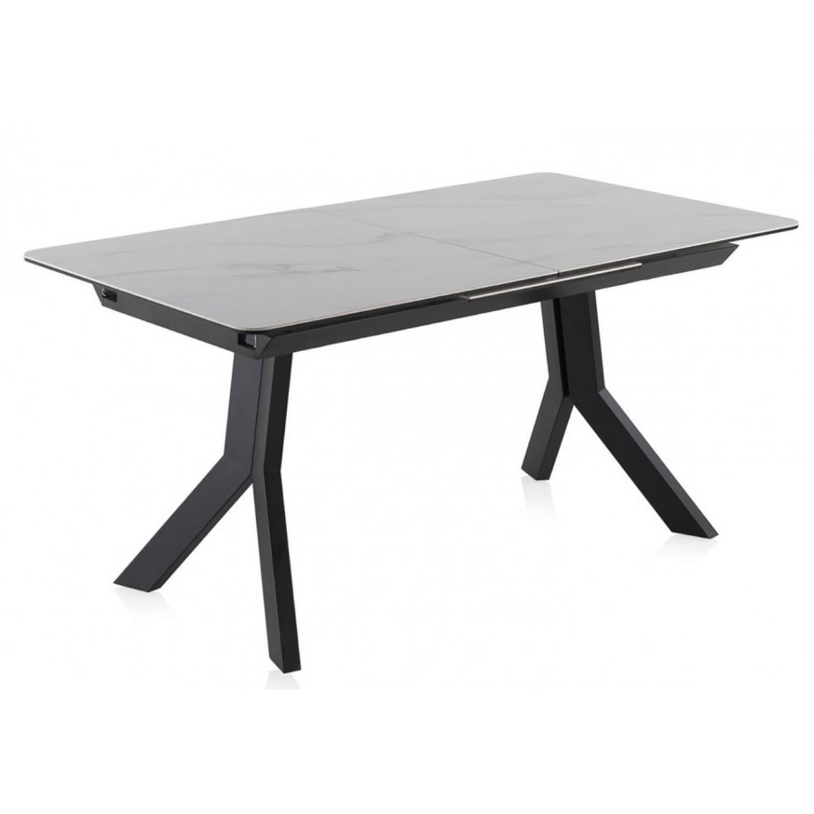 Pegane - Table extensible en céramique à effet de marbre blanc avec pieds en métal noir -Longueur 160/210 x Profondeur 90 x Hauteur 76 cm - Tables à manger