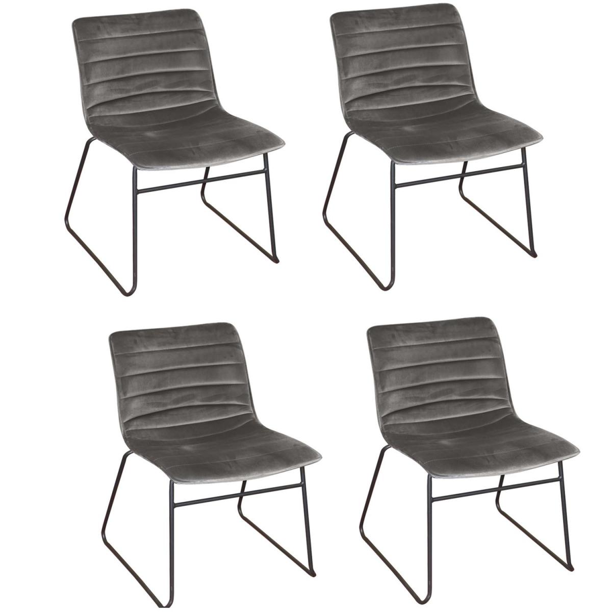 Urban Living - Lot de 4 Chaises de table design velours Brooklyn - Gris - Chaises