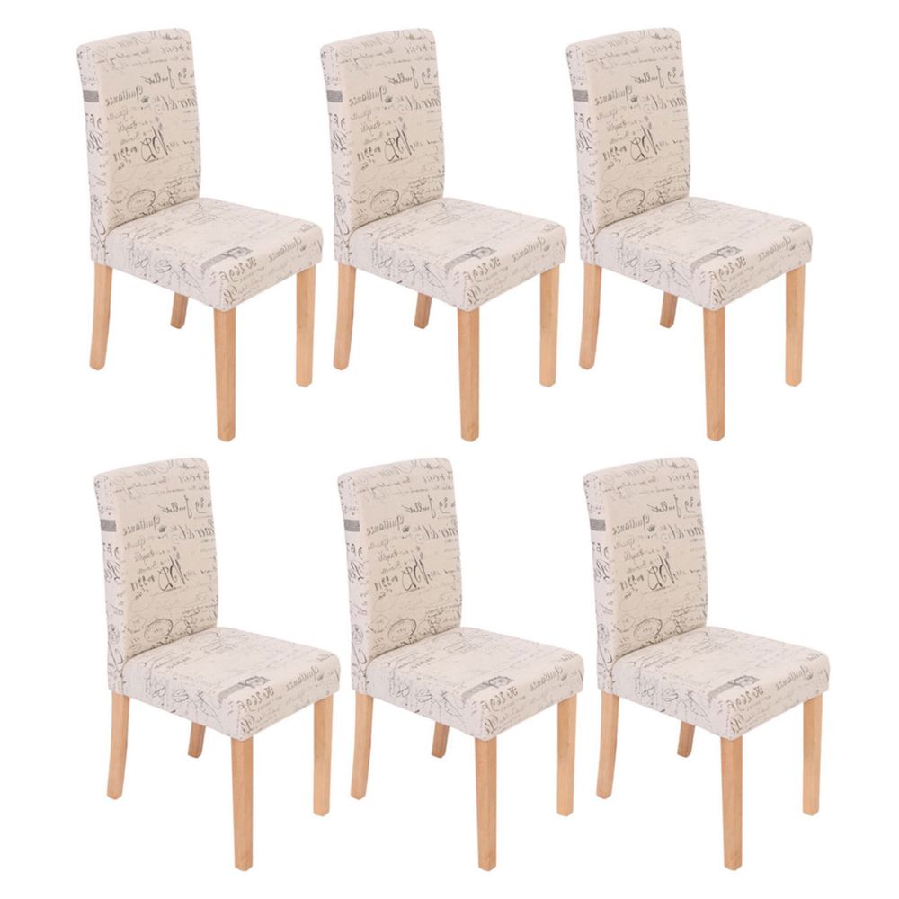Mendler - Lot de 6 chaises de séjour Littau, tissu words fabric, pieds clairs - Chaises
