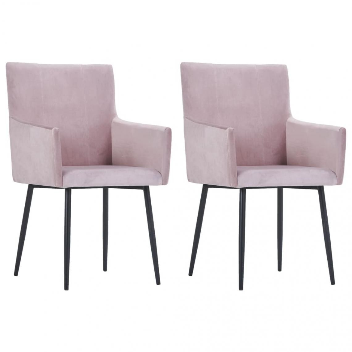 Decoshop26 - Lot de 2 chaises de salle à manger cuisine avec accoudoirs design moderne velours rose CDS020146 - Chaises