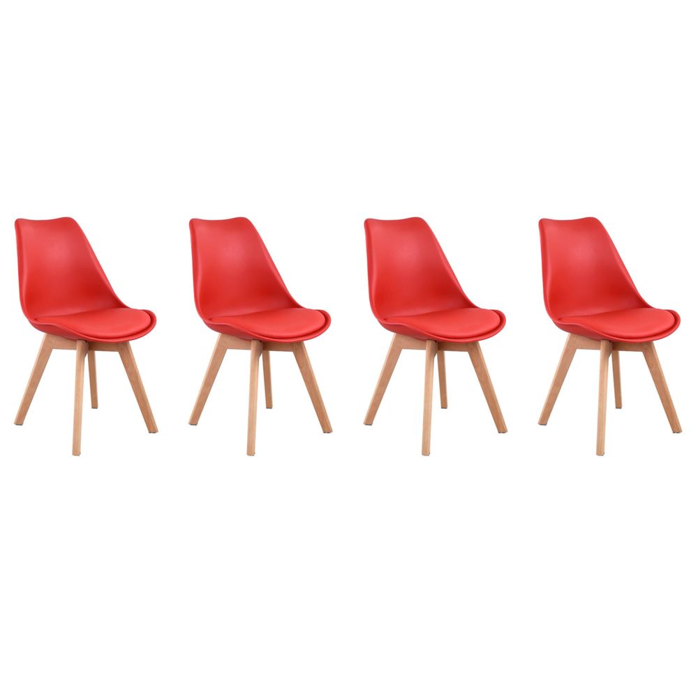 Happy Garden - Lot de 4 chaises scandinaves NORA rouge avec coussin - Chaises
