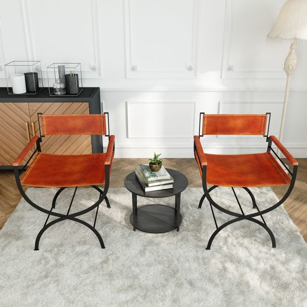 marque generique - Icaverne - Chaises de cuisine et de salle à manger selection Chaise pliante 2 pcs Cuir véritable 59x48x77 cm Noir et marron - Chaises