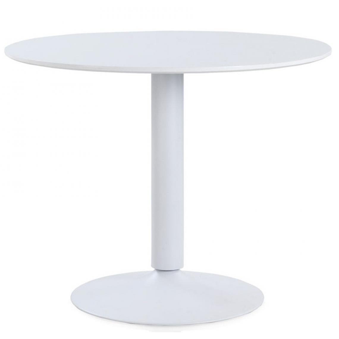 Pegane - Table à manger ronde avec plateau en mélamine et pieds en acier coloris blanc - Ø 100 x Hauteur 76 cm - Tables à manger